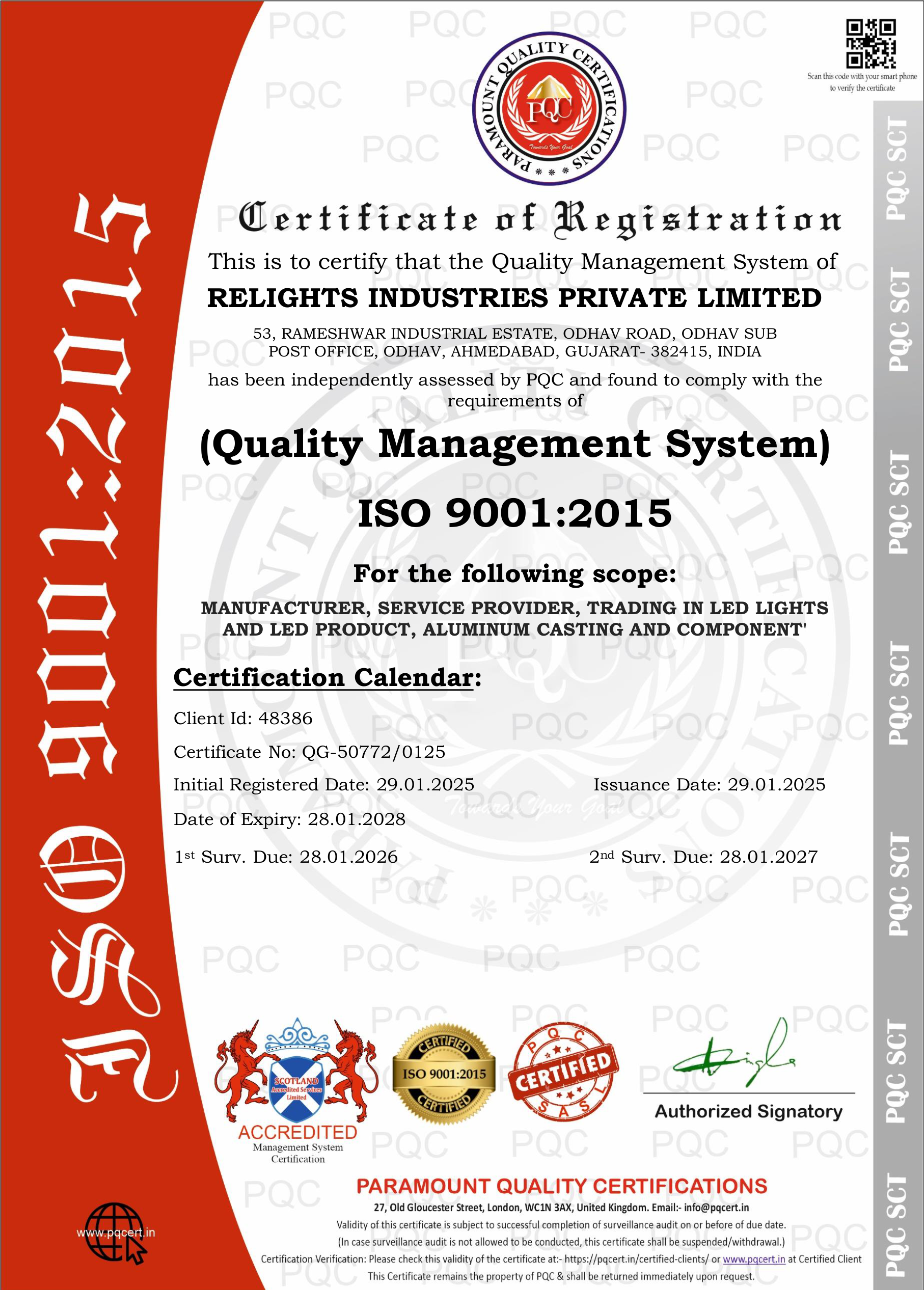 ISO 9001:2015 quality certification badge